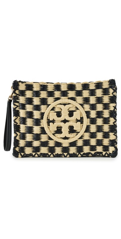 Tory Burch Ella Straw Pouch Black / Natural