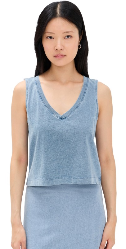 Z Supply Sloane V-Neck Denim Top Medium Indigo