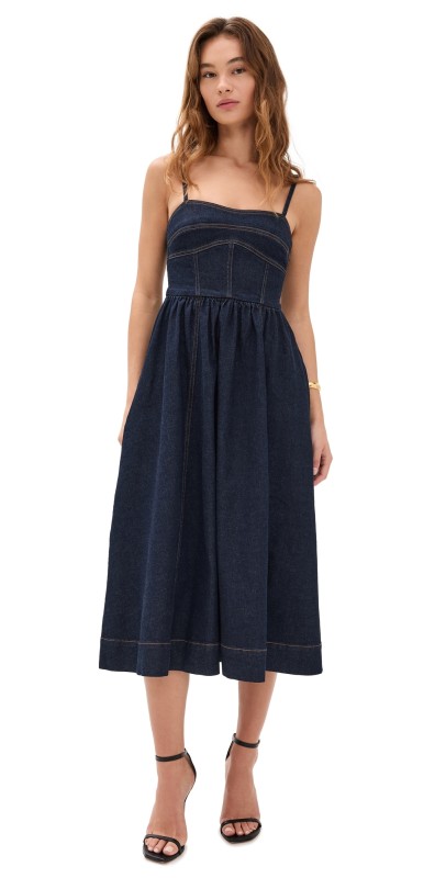 Susana Monaco Denim Corset Midi Dress 33 Dark Wash