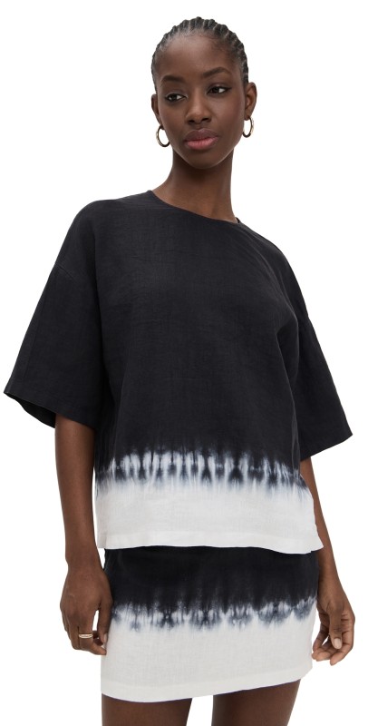 STAUD Capsule Linen Top Onyx Tie Dye