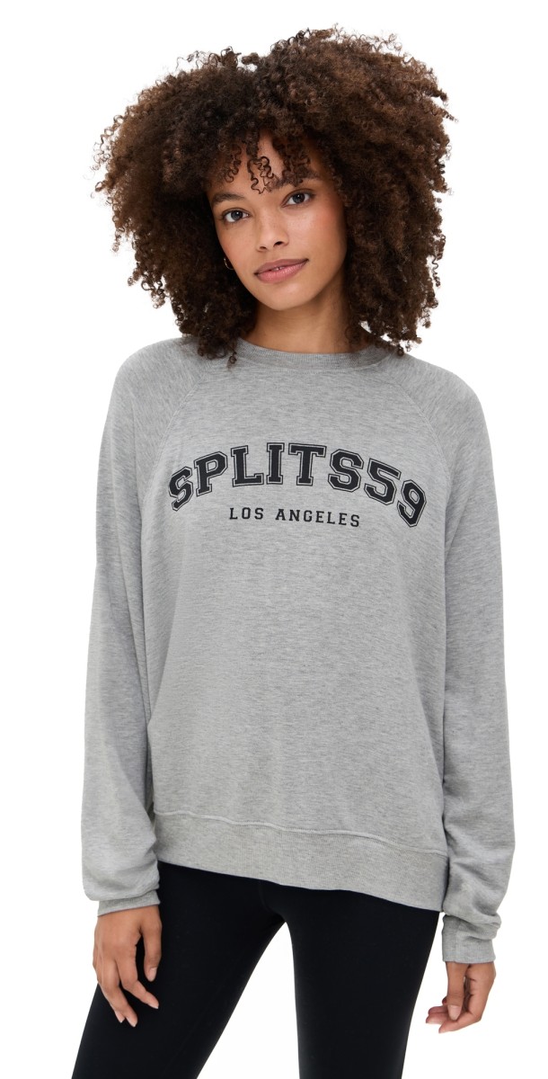 Splits59 Andie Oversized Fleece Varsity Graphic Sweatshirt Heather Grey