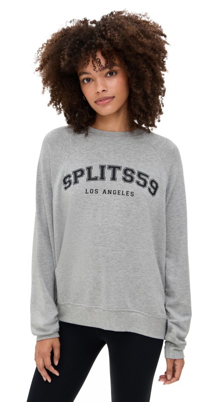 Splits59 Andie Oversized Fleece Varsity Graphic Sweatshirt Heather Grey