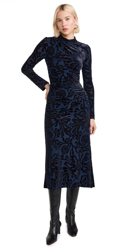 Sea Alia Stretch Burnout Velvet Dress Navy