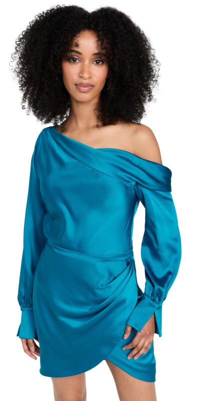 SIMKHAI Cameron One Shoulder Mini Dress Phthalo Blue