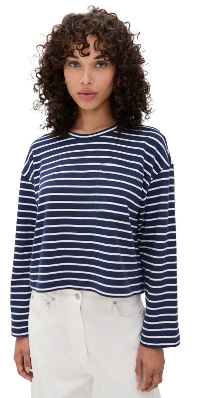 Apiece Apart Boxy Tee Navy And Cream Stripe