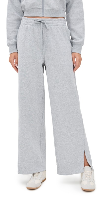 Beyond Yoga Luxe Fleece Side Slit Wide Leg Pants Light Heather Gray