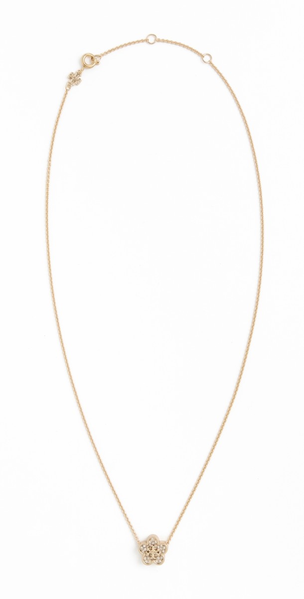 Tory Burch Pave Flower Pendant Necklace Tory Gold/Crystal