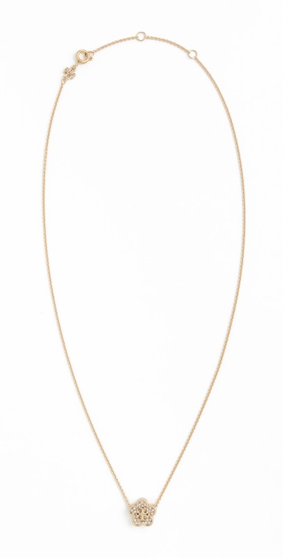 Tory Burch Pave Flower Pendant Necklace Tory Gold/Crystal