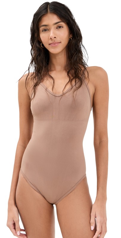 SPANX SPANXsculpt Seamless Power Thong Bodysuit Cafe au Lait