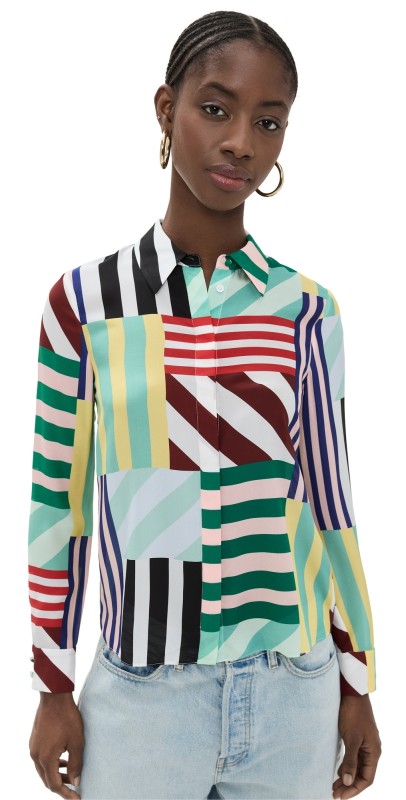 alice + olivia Willa Placket Top Sorbet Stripe