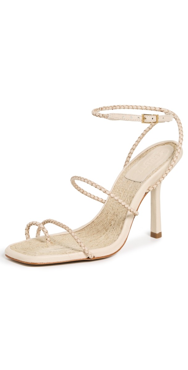 Schutz Kaya Straw Heeled Sandals Off White
