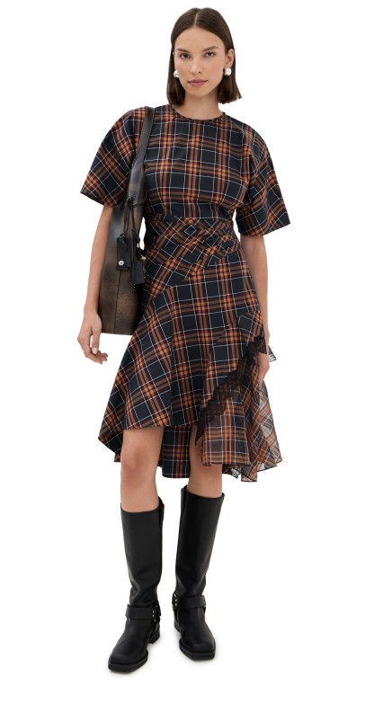 3.1 Phillip Lim Short Sleeve Draped Dress with Organza Combo Dusk Multi