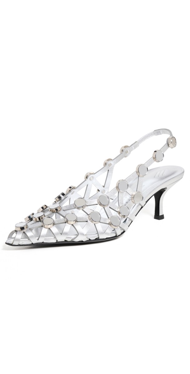 The Attico Grid Slingbacks Silver