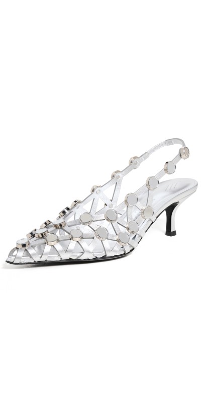 The Attico Grid Slingbacks Silver