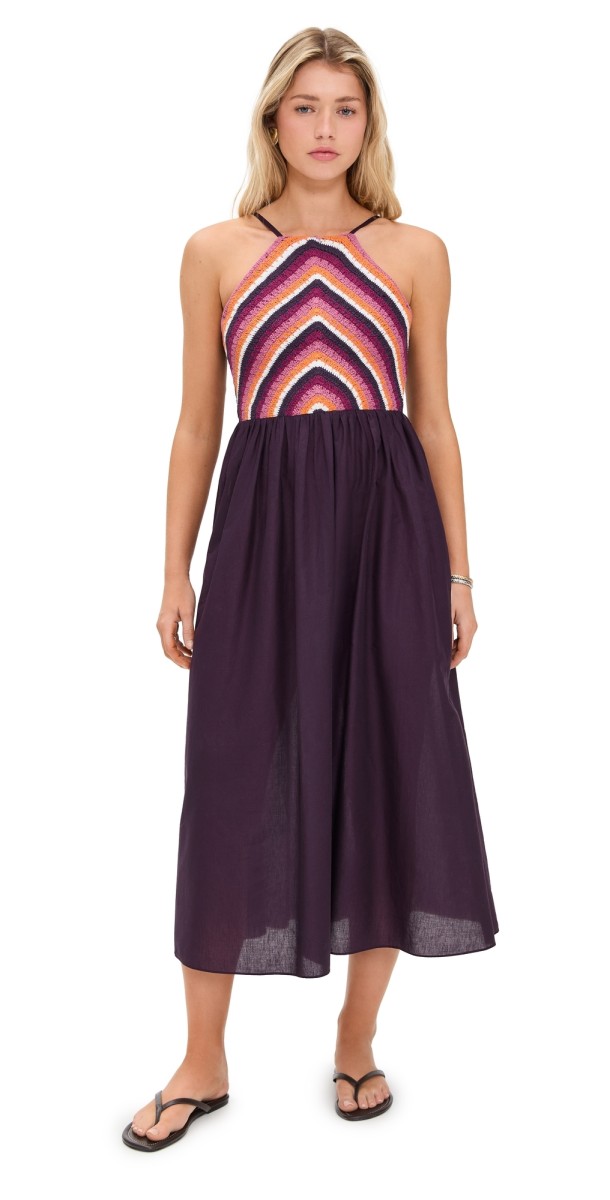 Playa Lucila Crochet Halter Dress Burgundy/Crochet