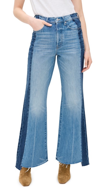MOTHER The Tux Sidestepper Sneak Fray Jeans Double Stacked