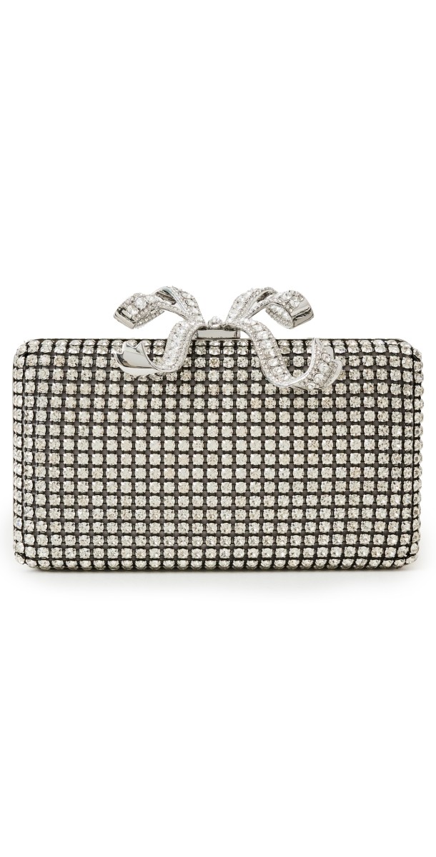 Self Portrait Silver Crystal Box Clutch Grey
