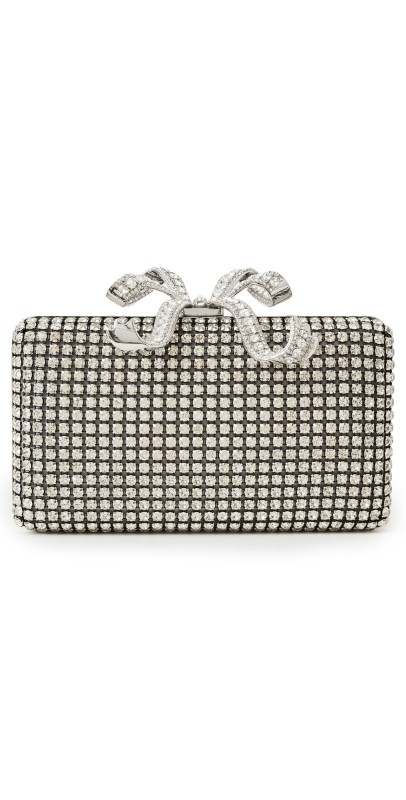 Self Portrait Silver Crystal Box Clutch Grey