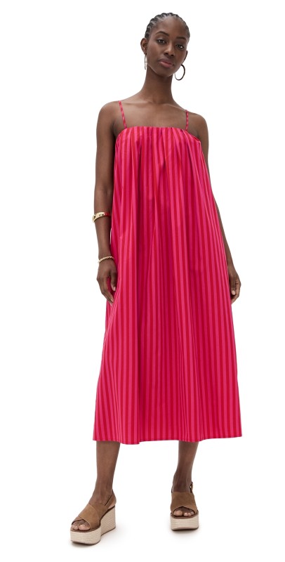 Madewell Marsha Dress Bayside Stripe Modern Fuchsia