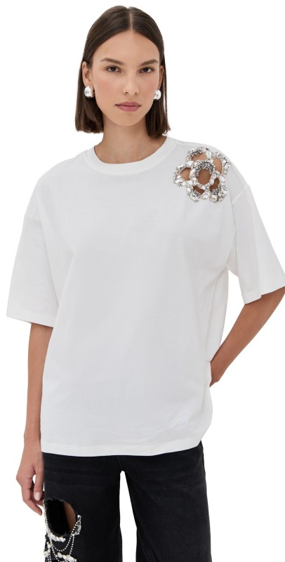 AREA Crystal Cluster Flower T-Shirt White