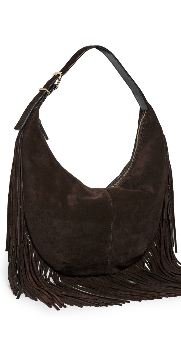 Madewell The Essential Curve Medium Shoulder Bag in Fringed Suede Coffee Bea