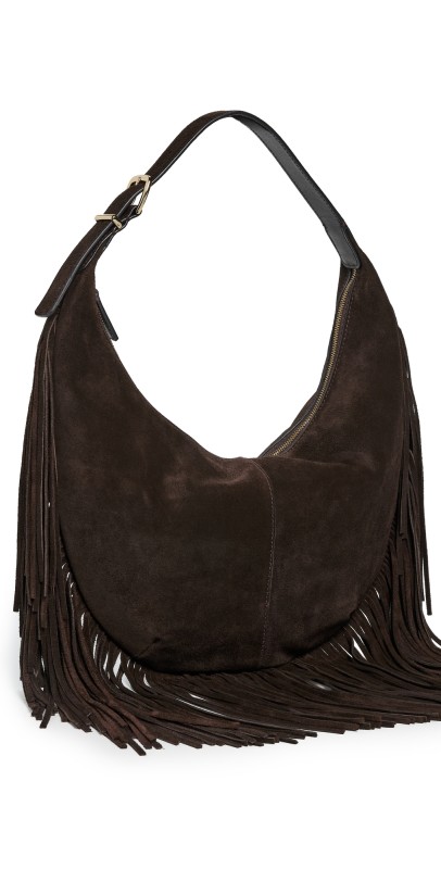 Madewell The Essential Curve Medium Shoulder Bag in Fringed Suede Coffee Bea
