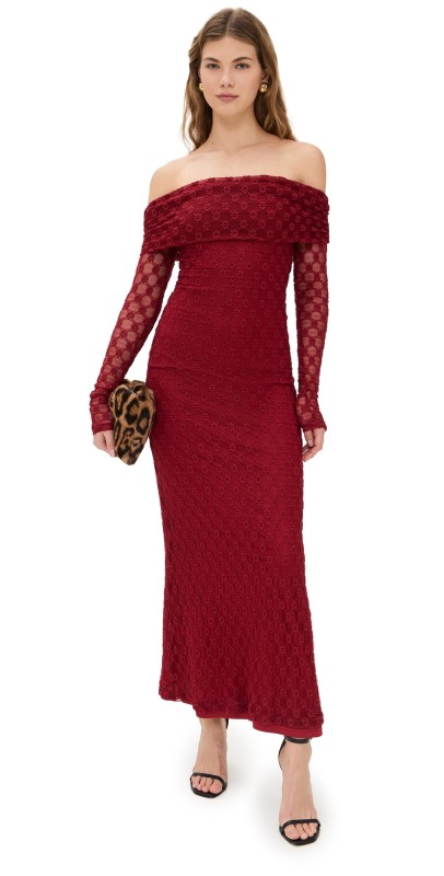 BARDOT Adoni Off Shoulder Maxi Dress Deep Red