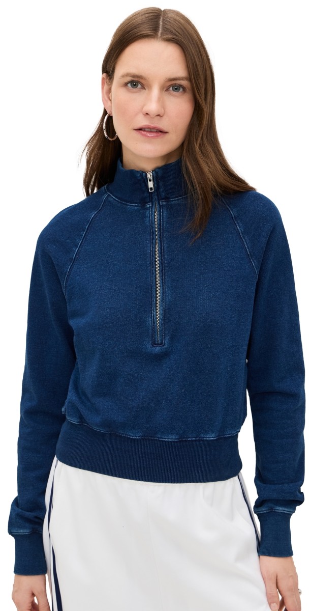 Good American Jeanius Mock Zip Pullover Indigo377