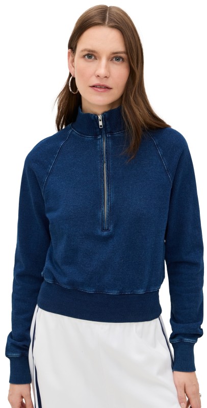 Good American Jeanius Mock Zip Pullover Indigo377