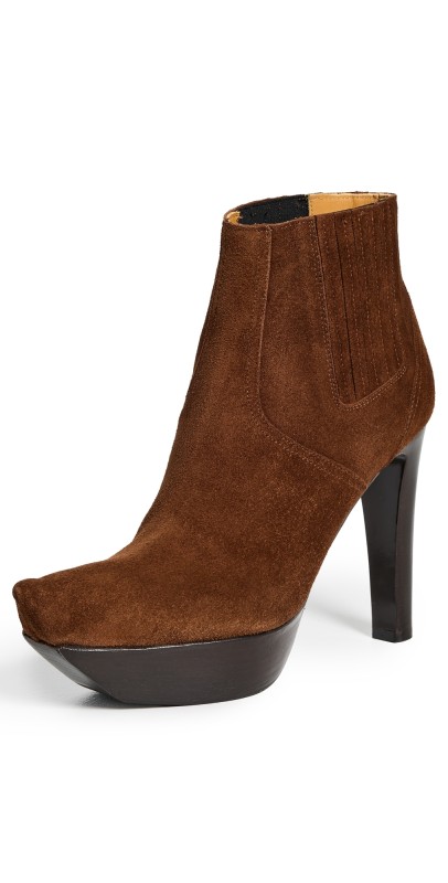 R13 Pointy Toe Platform Heel Boots Brown Suede