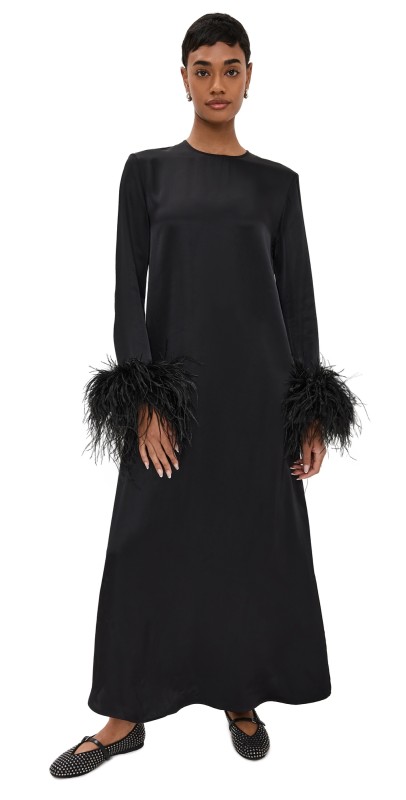 Sleeper Suzi Maxi Dress with Detachable Feathers Black