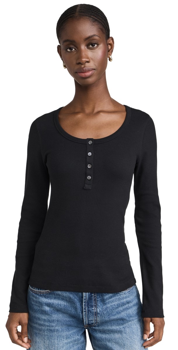 Alex Mill Everyday Ribbed Henley Black