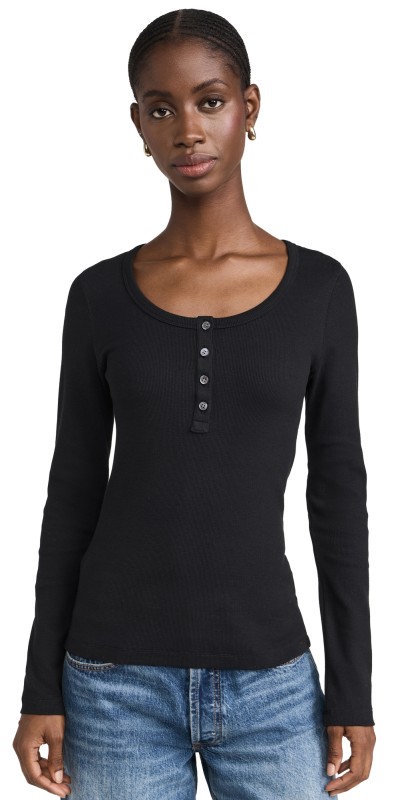 Alex Mill Everyday Ribbed Henley Black