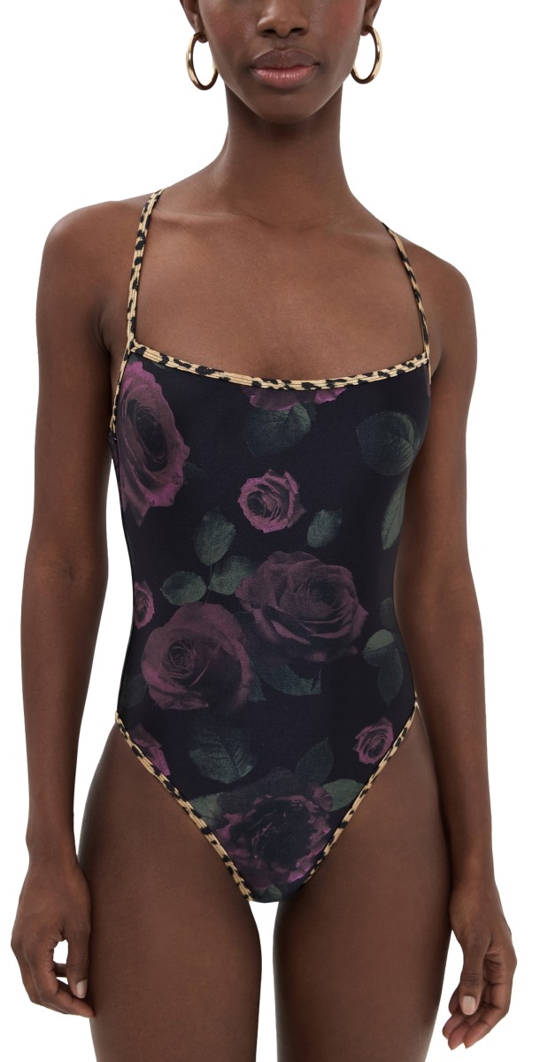 Good American Reversible Lace Up One Piece Lucky Roses