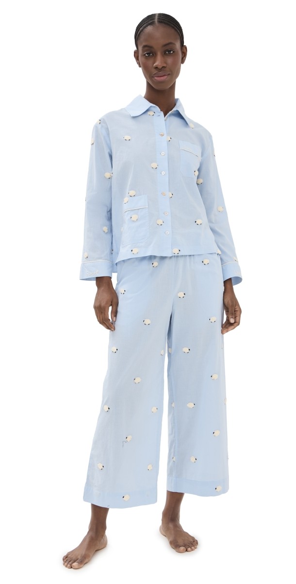 Sea Sheep Sleepwear Button Down PJ Set Sky