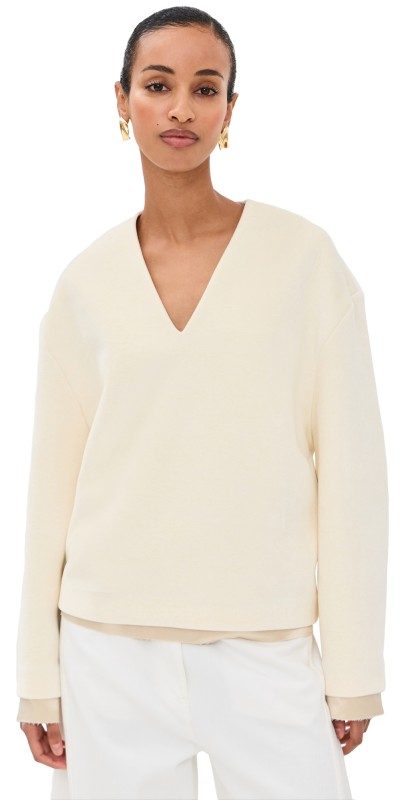 Jil Sander V-Neck Top Long Sleeve Ecru