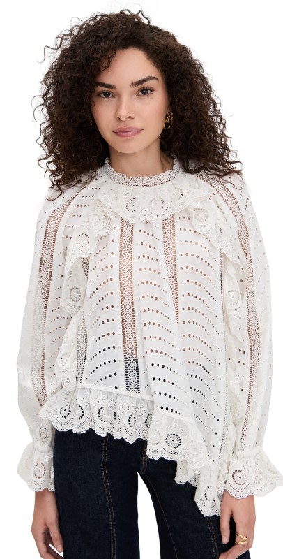 Ulla Johnson Marcella Asymmetrical Long Sleeve Blouse Pristine