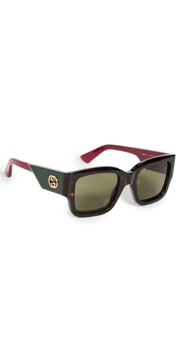 Gucci Oblique Square Sunglasses Havana/Red/Gr