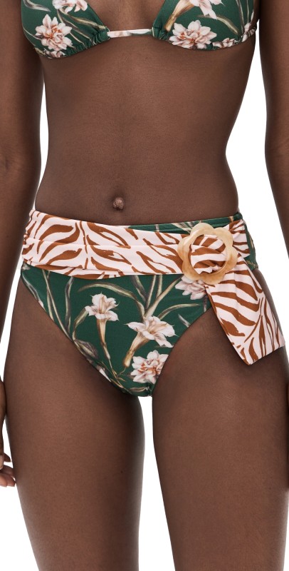 PatBO Botanic Retro High Waist Bikini Bottoms Dark Green