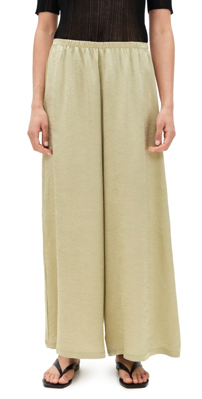 Enza Costa Textured Satin Palazzo Pants Celadon