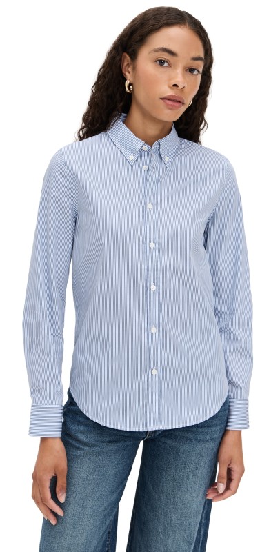 Nili Lotan Dyllan Shrunken Shirt Ivory/Blue Stripes