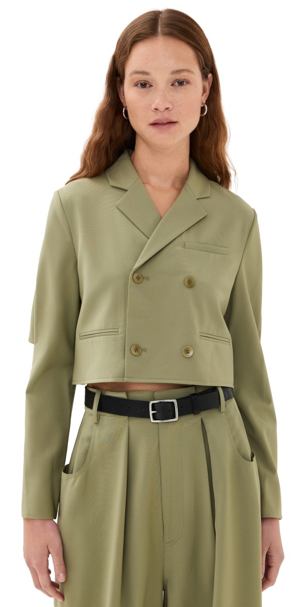 Tibi Tropical Wool Cropped Lean Shirt Jacket Artichoke