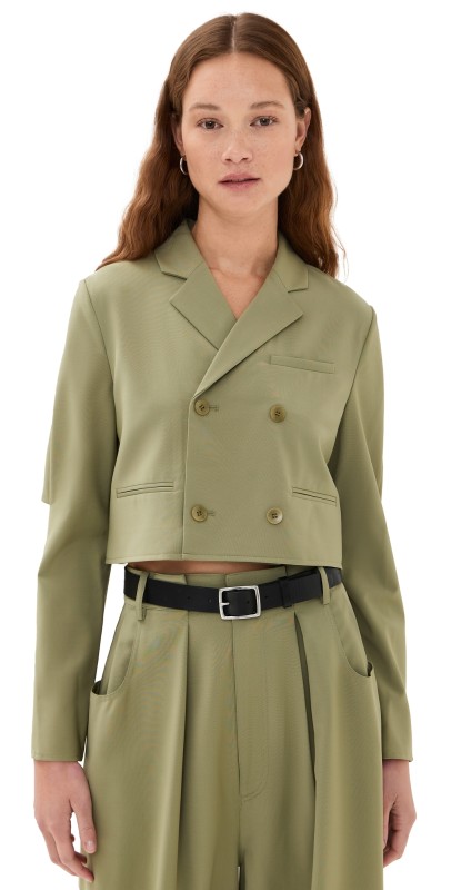 Tibi Tropical Wool Cropped Lean Shirt Jacket Artichoke