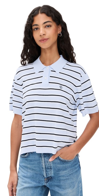 The Garment Madison Tennis Polo Light Blue/Black Stripe