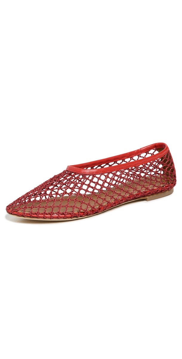 STAUD Alba Ballet Flats Red Netting