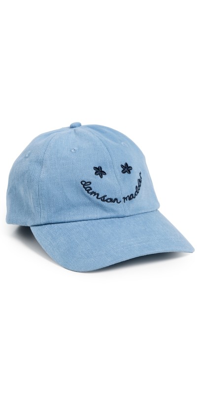 Damson Madder Washed Smiley Cap In Blue with Navy Embroidery Blu