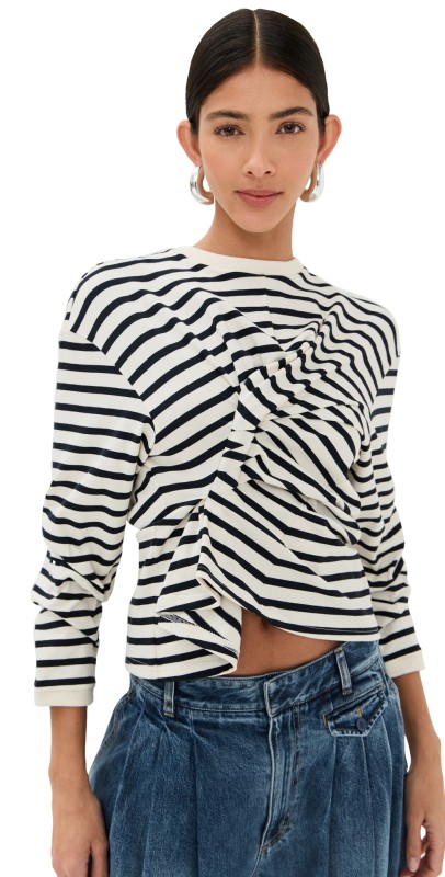 A. W.A. K.E. MODE Long Sleeve Knotted Jersey Top Stripe