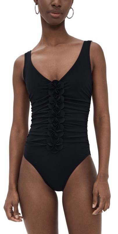 Karla Colletto Tess V Neck Silent Underwire Tank One Piece Black