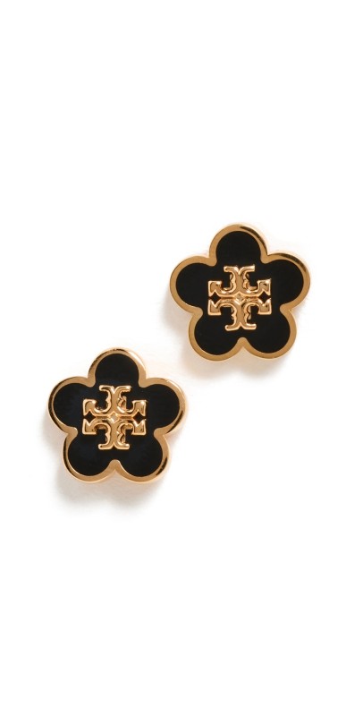 Tory Burch Kira Enamel Flower Stud Earrings Tory Gold / Black