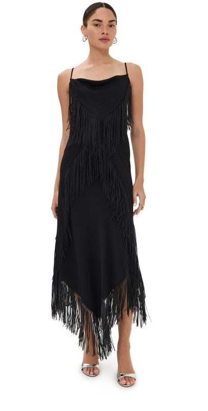 rabanne Long Dress with Fringe Black